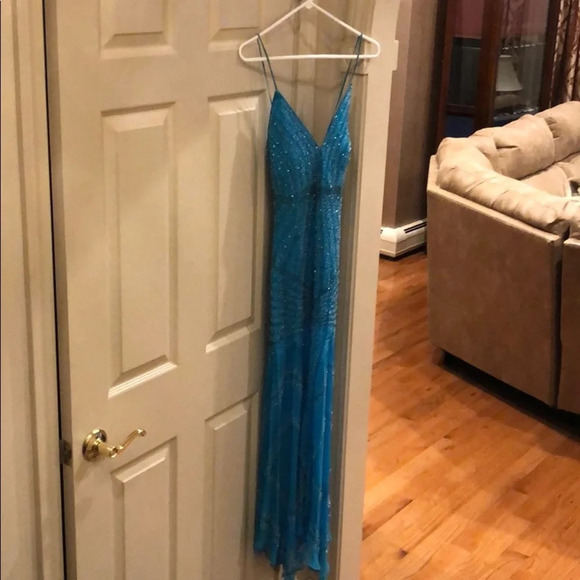Aqua Beaded Prom Dress - Picture 4 of 7